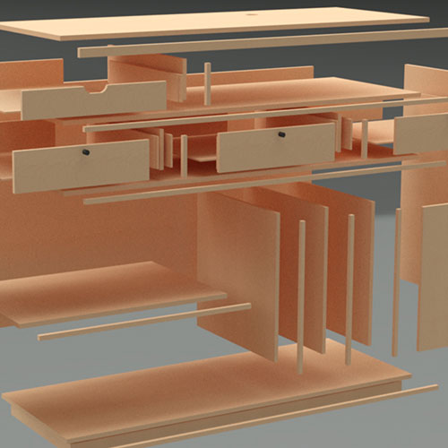 Exploded view, design rendering example